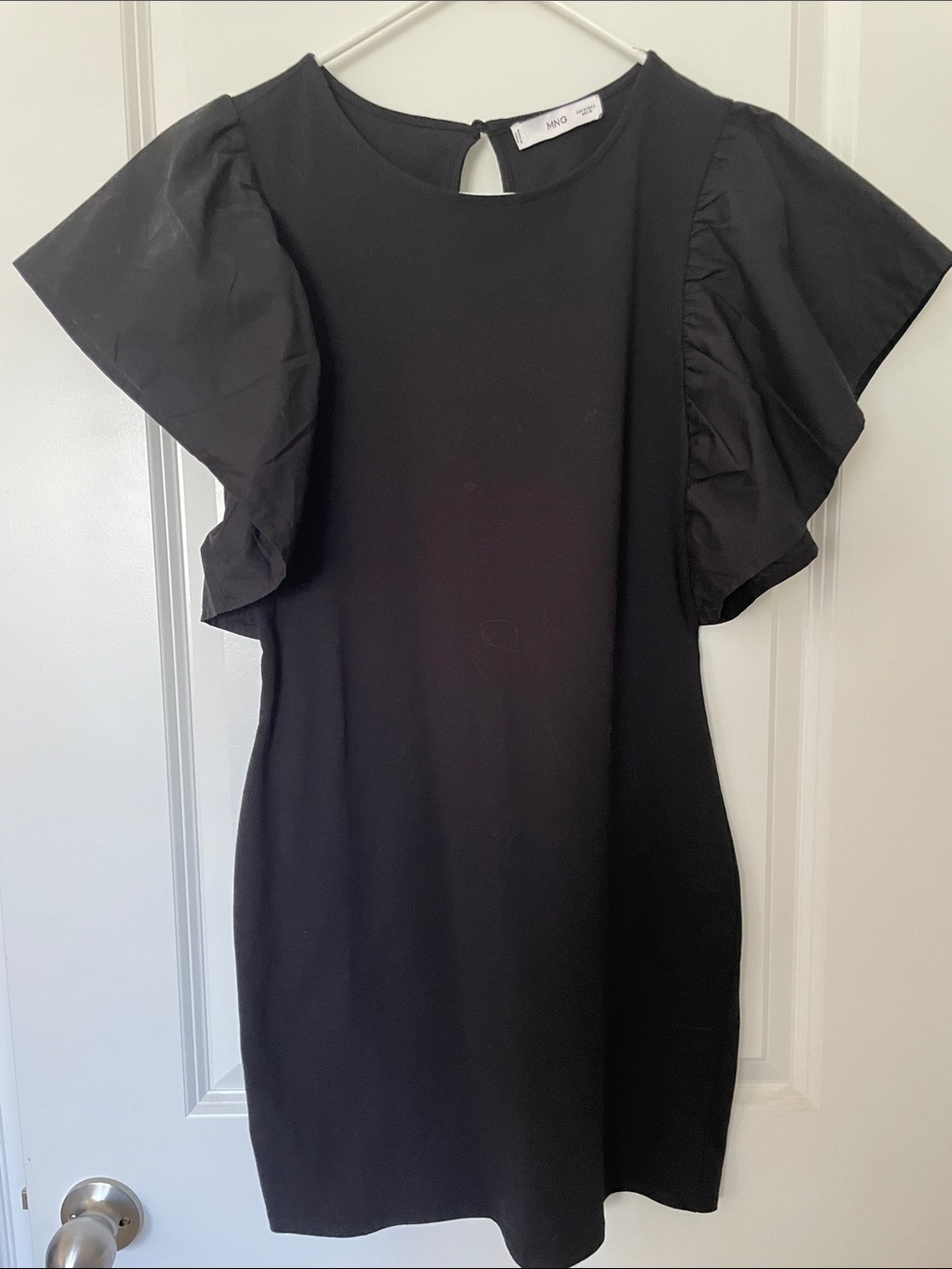 Mango Black Ruffle Sleeve Mini Dress